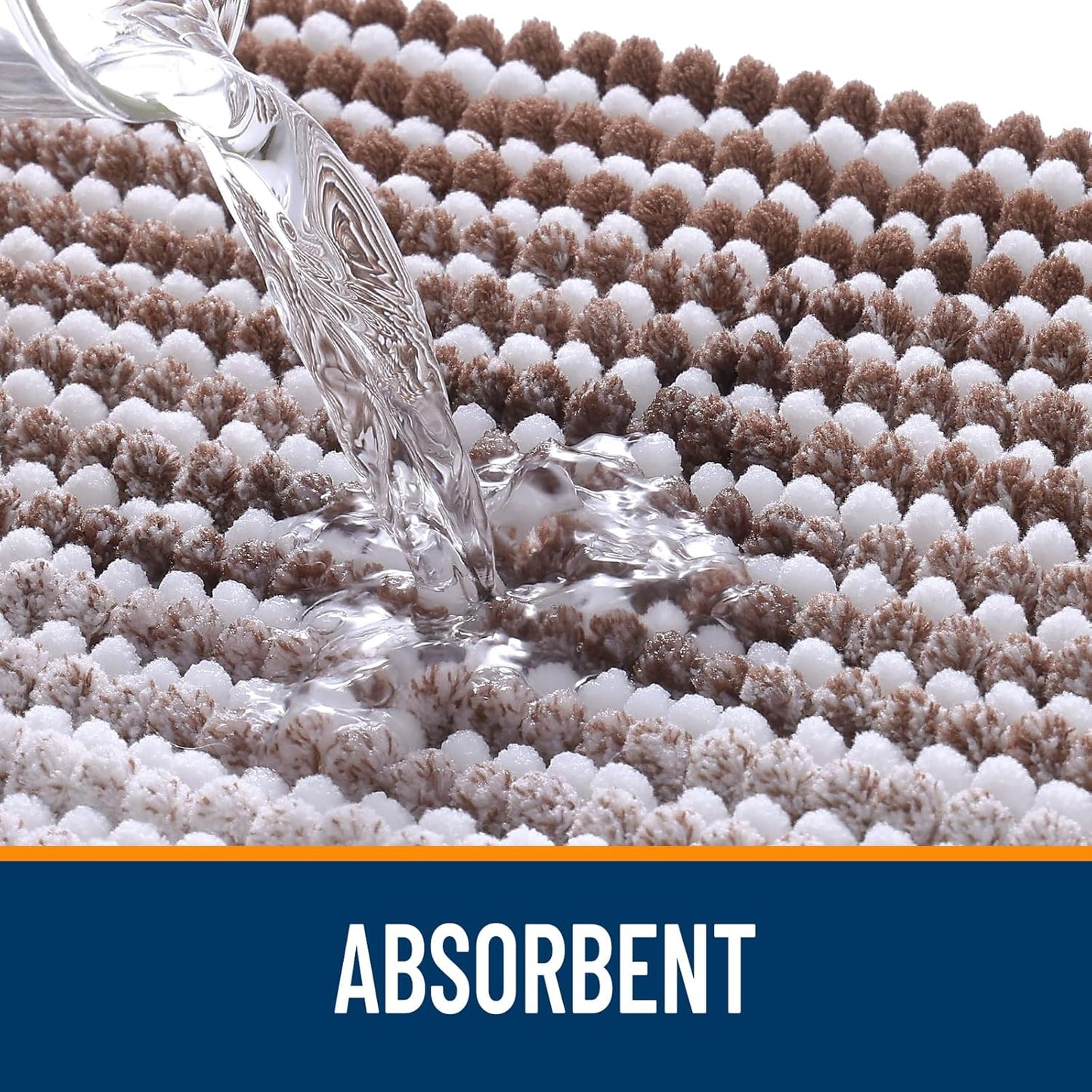 OLANLY Bath Rugs - Extra Soft Chenille Striped Bathroom Mats | 32x20, Rubber Backing, Machine Washable, Brown