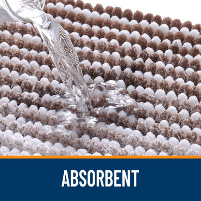 OLANLY Bath Rugs - Extra Soft Chenille Striped Bathroom Mats | 32x20, Rubber Backing, Machine Washable, Brown