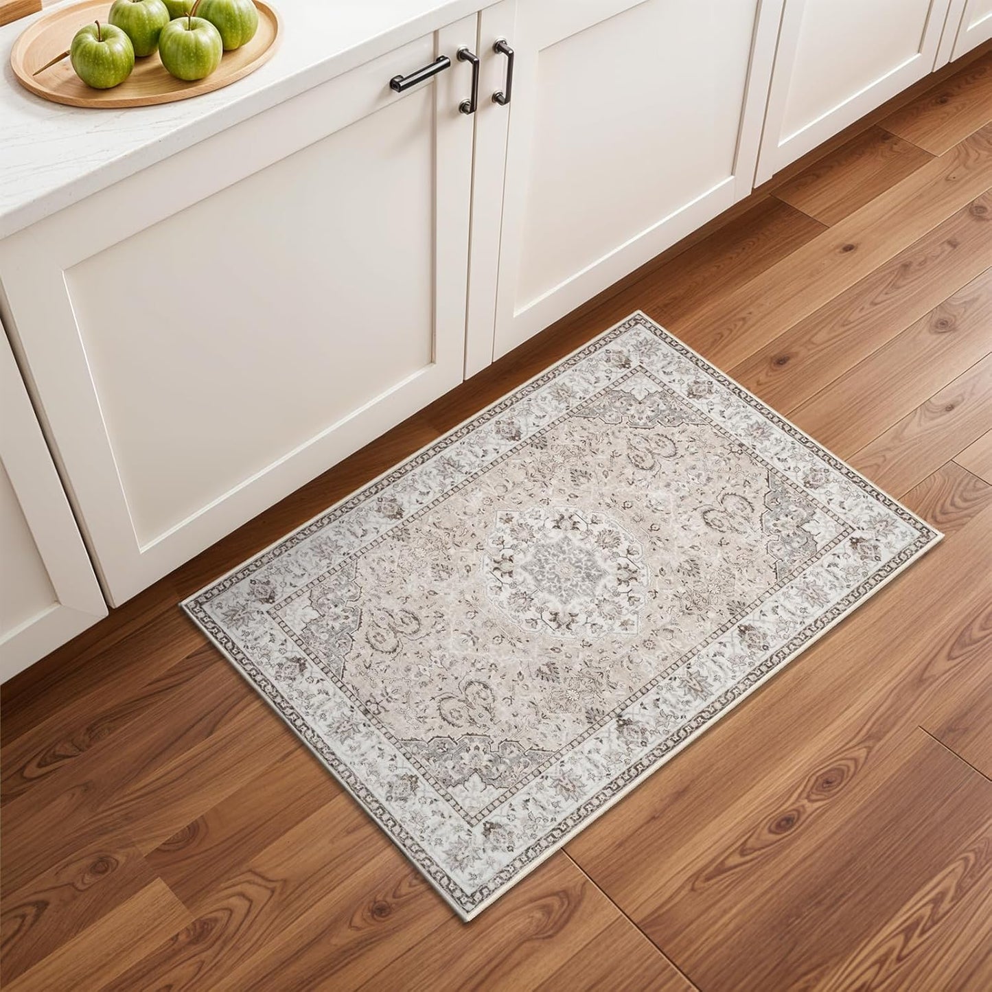 Regine Switzerland Washable 2x3 Entryway Area Rug - Soft Vintage Non-Slip Indoor Carpet in Beige