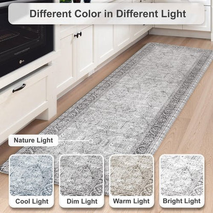 KIMODE Anti Fatigue Kitchen Mats for Floor, Boho Oriental Kitchen Rugs Sets of 2, Padded Kitchen Floor Mats Non Slip, Cushioned Standing Mats for Sink, Laundry, Desk Grey 20"x47"+20"x32"