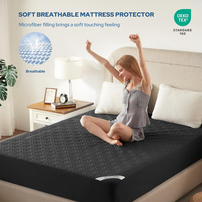 BEDLORE Waterproof Mattress Protector - Soft, Breathable Twin Size Pad for 6"-15" Depth (Black)