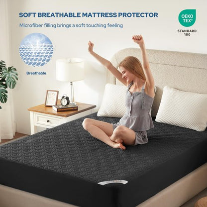 BEDLORE Waterproof Mattress Protector, Queen Size Mattress Pad Noiseless with Deep Pocket 6"-18" Depth, Soft Breathable Dirt-Proof Bed Mattress Cover Washable for Home, Bedroom, Hotel (Black)