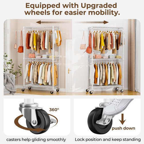 HYSEYY Portable Closet - Heavy Duty Adjustable Garment Rack with 4 Rods & Shelves | 73.6" L x 17.3" W x 76.4" H (White)