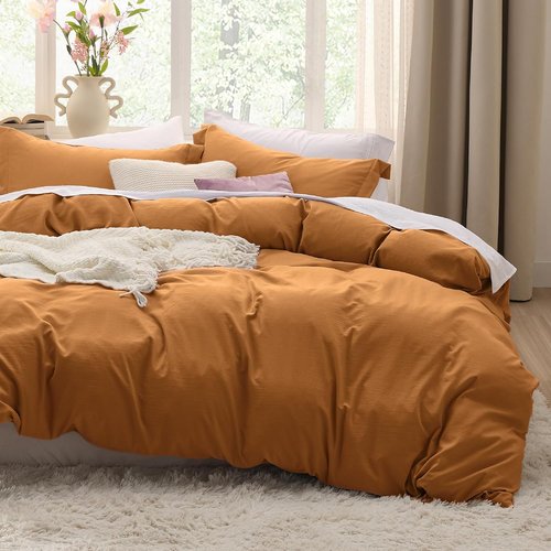 Bedsure Honey Ginger Duvet Cover - Extra Soft Queen Size Bedding Set with Zipper Closure & 2 Pillow Shams