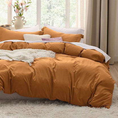 Bedsure Honey Ginger Duvet Cover Set - Extra Soft Cotton-Like Bedding, Full Size 80x90 Inches, 3 Pieces with Zipper Closure