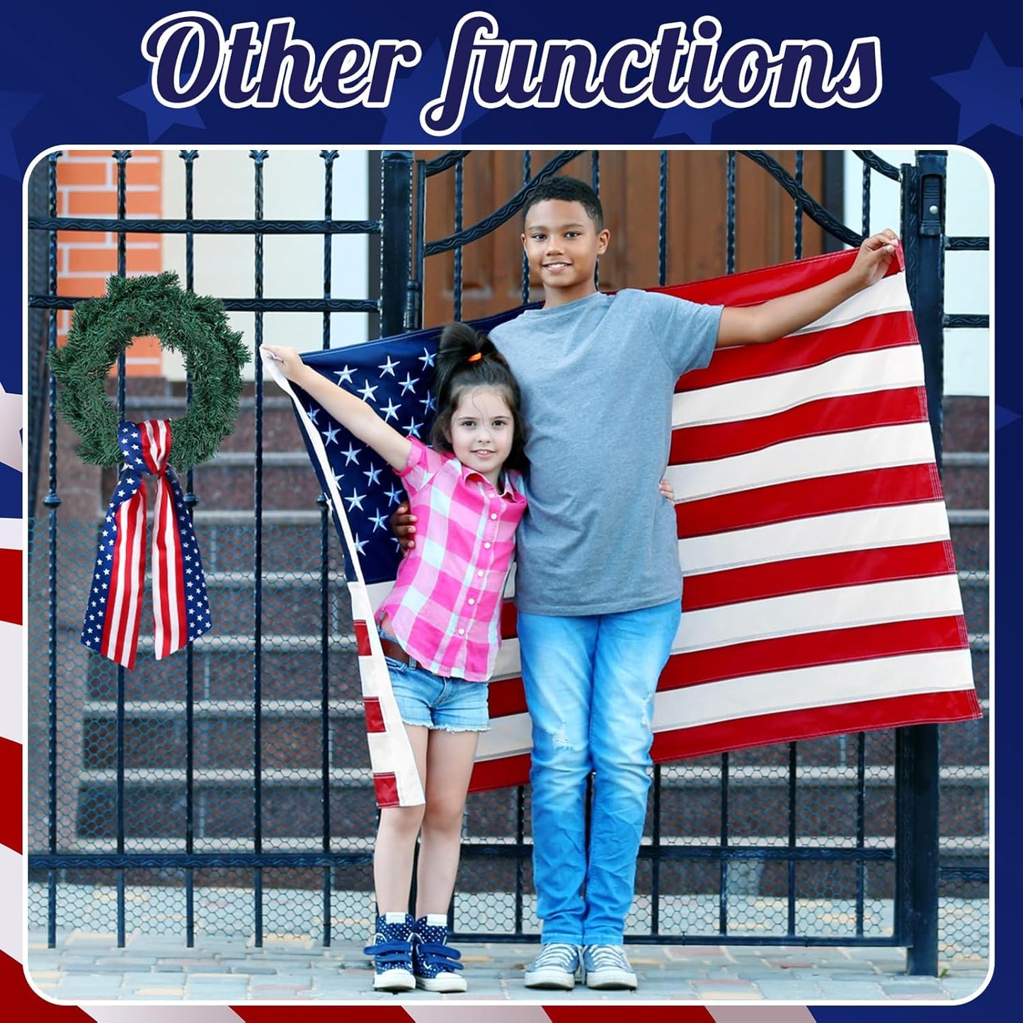 VitalCozy Wreath Sash Set - 2 Pcs Decorative Ribbon for Indoor/Outdoor Use | 4.5" W x 56" L (Red & Blue)