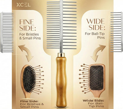XCEL Hair Brush Cleaner Tool - Dual-Sided Remover Comb for Hair & Dust Buildup | Ideal for Paddle & Boar Bristle Brushes