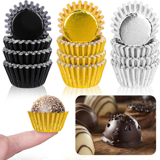 Whaline Graduation Mini Cupcake Liners - 300 Pcs Black Gold Silver Foil Baking Cups for Parties