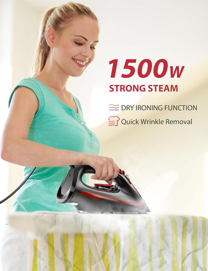 Skiennix Steam Iron - 1500W Powerful with Ceramic-Coated Soleplate, Auto Shutoff & Self-Cleaning