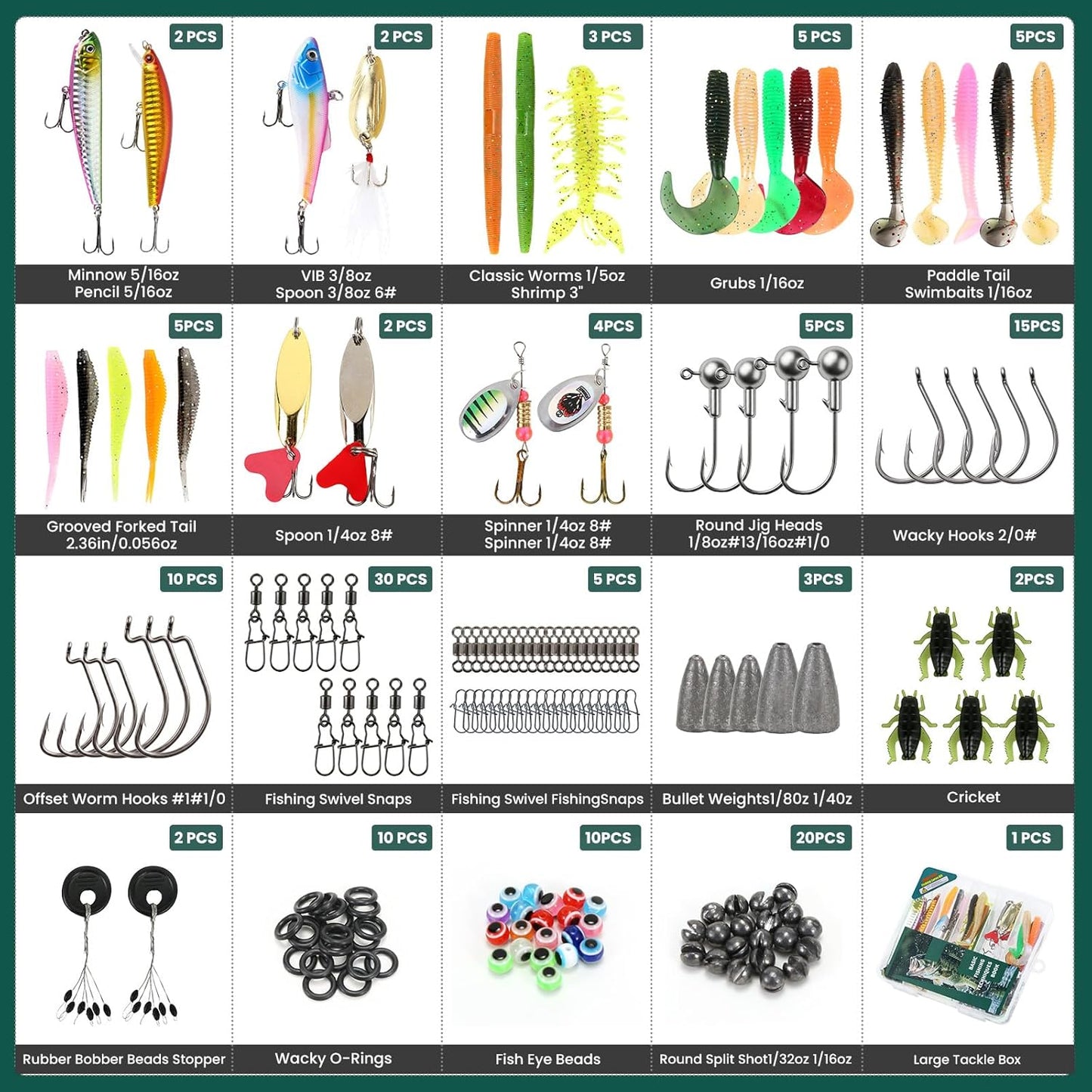 Skiennix Fishing Tackle Box Kit - 142 Pcs Lures Set with Techniques Book | Saltwater & Freshwater Gear for Bass, Trout, Salmon