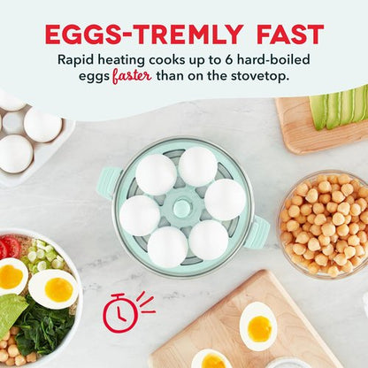 Dash Rapid Egg Cooker - Versatile Boiler, Poacher & Steamer - Holds 7 Eggs, Aqua | Includes Guide