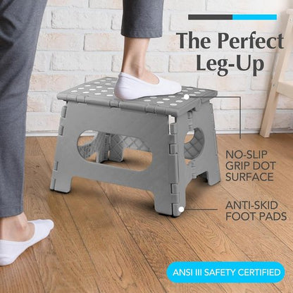 Handy Laundry Folding Step Stool - Lightweight & Sturdy for Adults and Kids | Easy One-Flip Design - Grey, 9 Inch (Pack of 2)