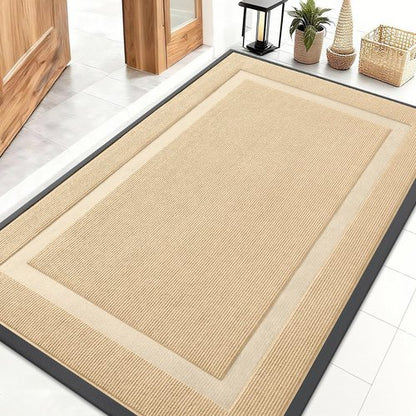 OLANLY Front Door Mat Indoor Outdoor Entrance, Waterproof All-Season, All-Weather Doormat, Sturdy Natural Rubber, Fade Resistant, Low Profile, Easy Clean Patio Porch Entryway Mat, 47x30, Beige