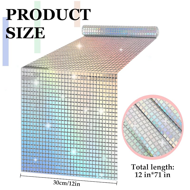 Whaline 71x12 Inch Glitter Disco Table Runner - Iridescent Silver Mirror Party Cloth (Variation: 1)