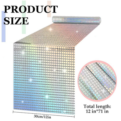 Whaline 71x12 Inch Glitter Disco Table Runner - Iridescent Silver Mirror Party Cloth (Variation: 1)