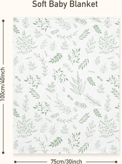 GLLQUEN Baby Blanket - Soft Muslin Cotton Front with Dotted Fleece Backing | Unisex Greenery 30 x 40 Inches