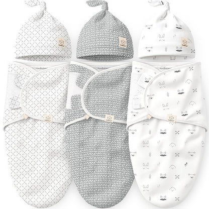 KeaBabies Organic Soft Baby Swaddles - 3-Pack Newborn Sleep Sacks with Hats | Breathable 0-6 Months