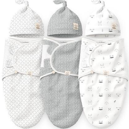 KeaBabies 3-Pack Swaddles for Newborns, Girls, Boys with Hats - Organic Soft Baby Sleep Sacks, Breathable Baby Swaddle 3-6 Months Beanies Set, Premie Infant Sleep Sack 0-3 Months (Nordic)