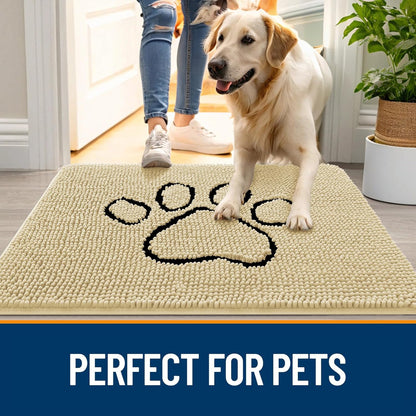 OLANLY Dog Door Mat - Absorbent Non-Slip Mud Mat for Dogs | 48x30 Paw Print Design, Quick Dry Chenille