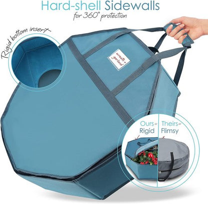 Hearth & Harbor Wreath Storage Container - Hard Shell Christmas Wreath Storage Bag with Interior Pockets, Dual Zipper and Handles - 30"