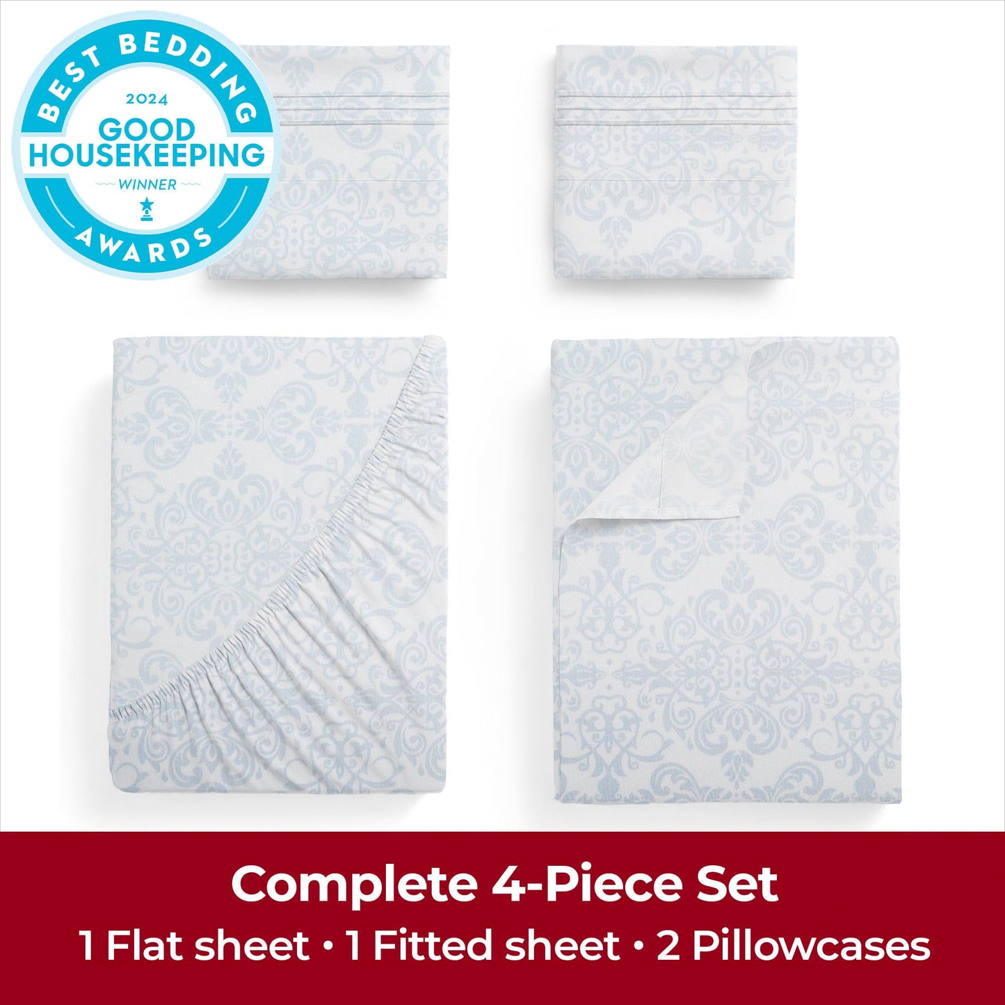 Mellanni Extra Deep King Sheets - 4 PC Iconic Collection Bedding - Hotel Luxury, Ultra Soft, Cooling Bed Sheets - Wrinkle, Fade, Stain Resistant (King, Laced Sky Blue)