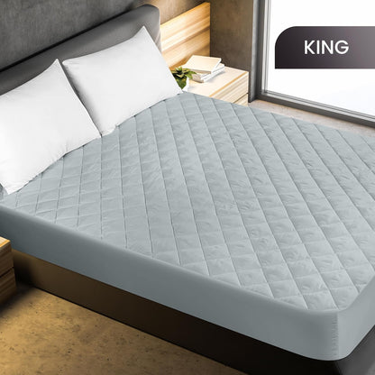Utopia Bedding Quilted King Size Mattress Pad - Elastic Fitted Protector with Deep Pocket (Light Grey)
