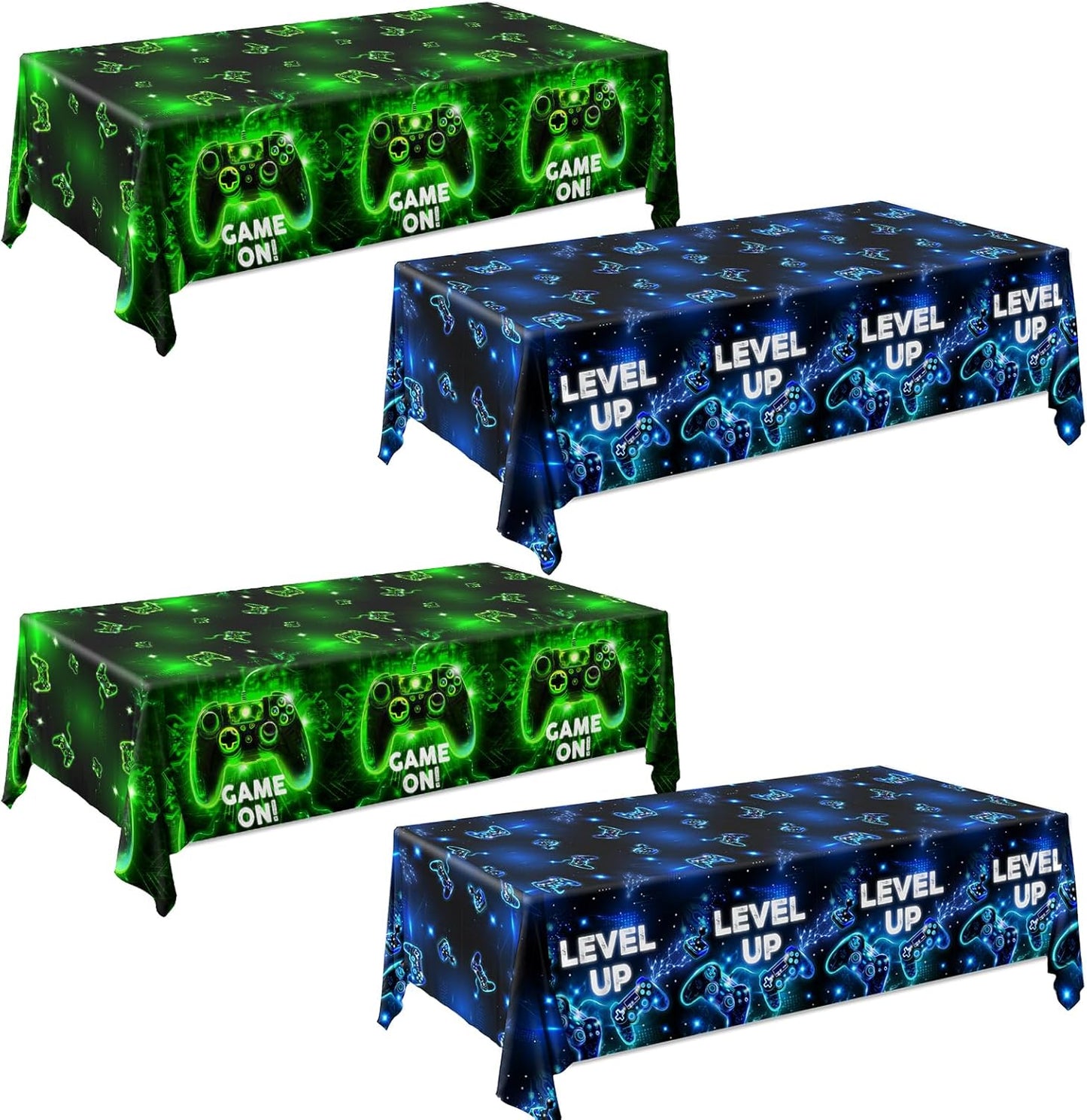 Skiennix Video Game Tablecloths - Neon Gaming Design for Boys & Girls | 4-Pack Rectangle Party Decor