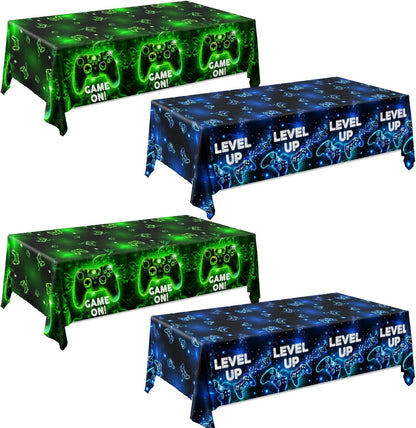 Skiennix Video Game Tablecloths - Neon Gaming Design for Boys & Girls | 4-Pack Rectangle Party Decor