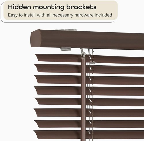 Achim Home Decor Cordless Room Darkening Mini Blinds - Mahogany, 27" W x 64" L, 1" Slats
