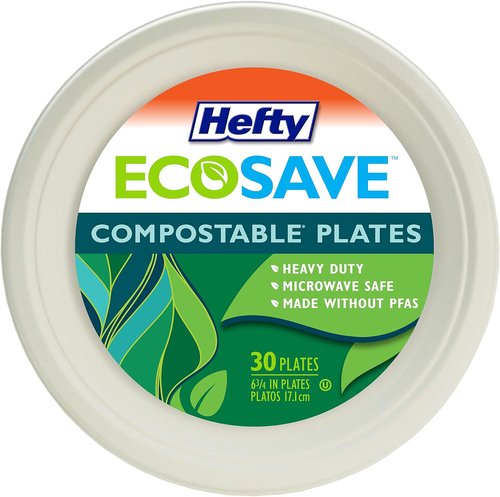 Hefty ECOSAVE Compostable Paper Plates - Eco-Friendly, 6-3/4 Inch, 30 Count (Pack of 2)