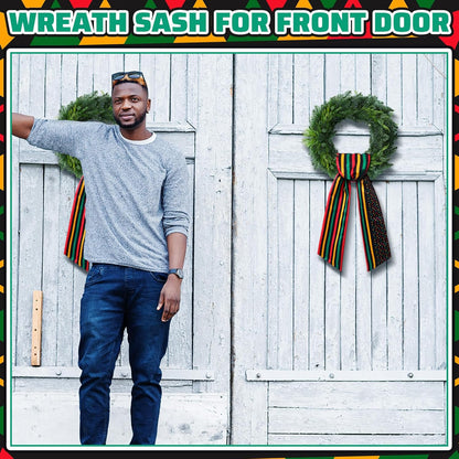 VitalCozy Happy Juneteenth Wreath Sash - Satin Embroidery Monogram Ribbon for Indoor/Outdoor Decor