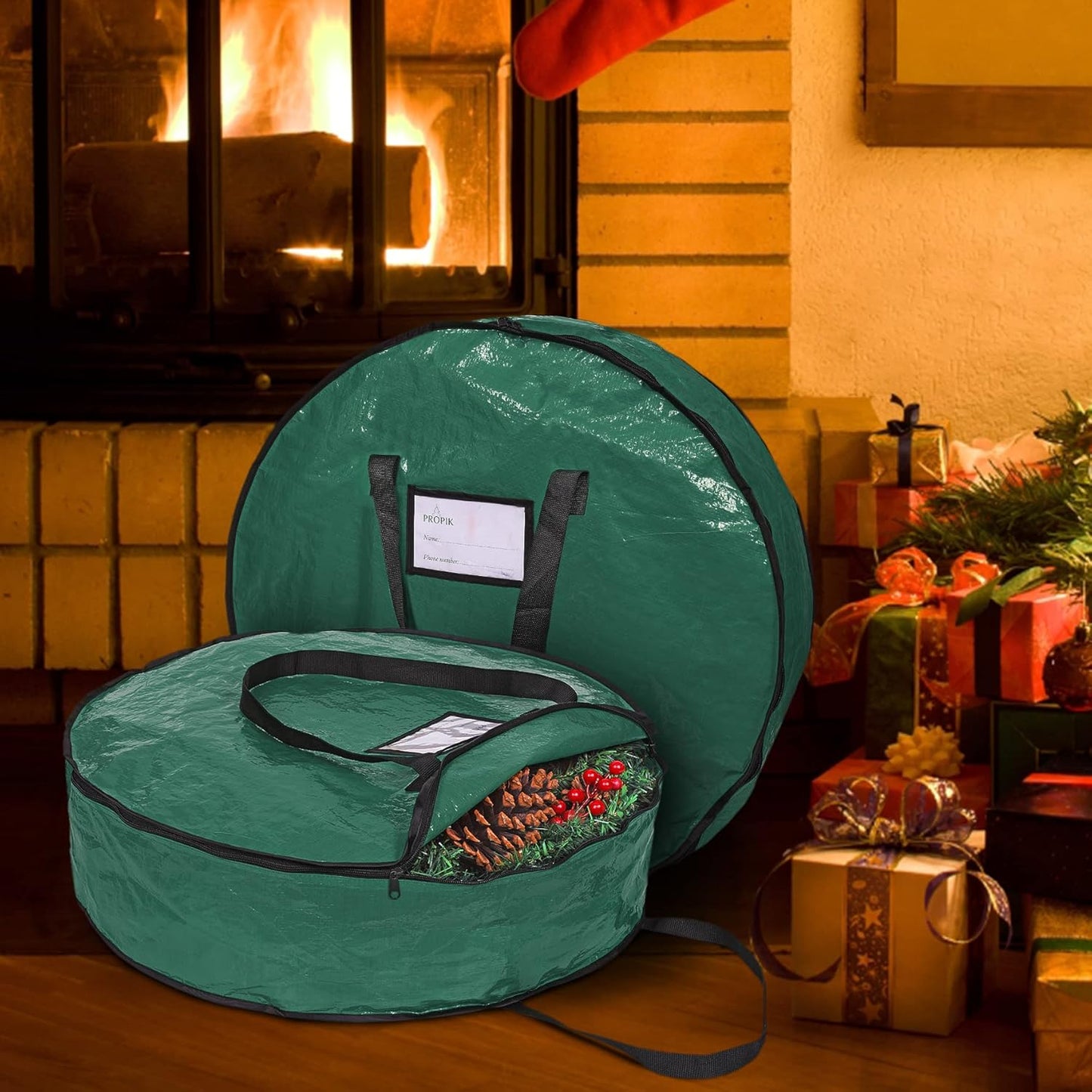 ProPik Christmas Wreath Storage Bag - 30" Tear-Resistant Holiday Container with Heavy-Duty Handles | 2-Pack (Green)