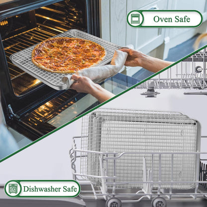 P&P CHEF 16-Inch Baking Sheet Set - Stainless Steel Cookie Sheets with Cooling Racks | Oven & Dishwasher Safe (4 Pcs)