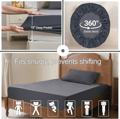 Skiennix Twin Mattress Protector - Waterproof Fitted Cover with 18" Deep Pocket | Noiseless & Breathable, Dark Gray (39" x 75")