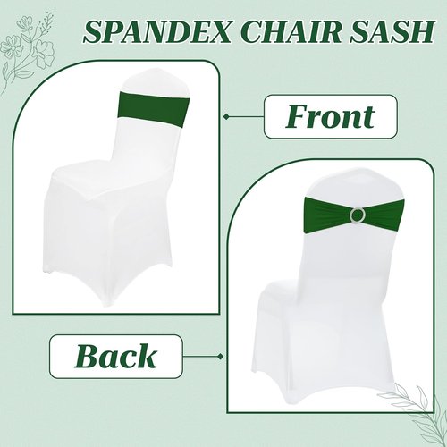 MDS Spandex Chair Sashes - Universal Fit Elastic Stretch Bands with Buckle Slider Bow | 125 Pack - Green