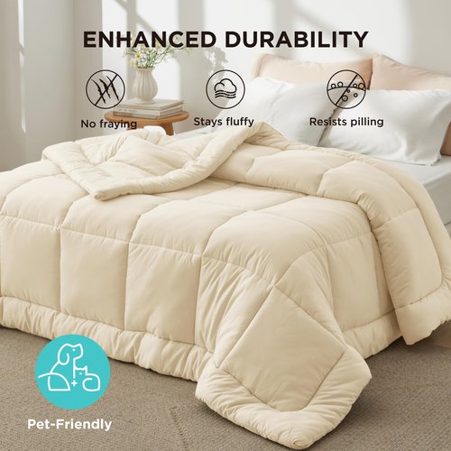 Bedsure Comforter Duvet Insert - Quilted Comforters Full Size, All Season Duvet, GentleSoft Down Alternative Bedding, with 8 Tabs, Gifts for Women/Men,Cream,Full 86 x 82 Inches