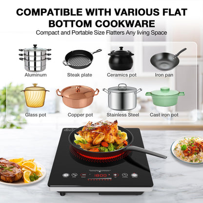 VBGK Single Burner Electric Cooktop,110V 1800W Electric Stove Top with LED Touch Control,Single electric burner 9 Power Levels, 4 hTimer, Safety Lock,Overheat protection
