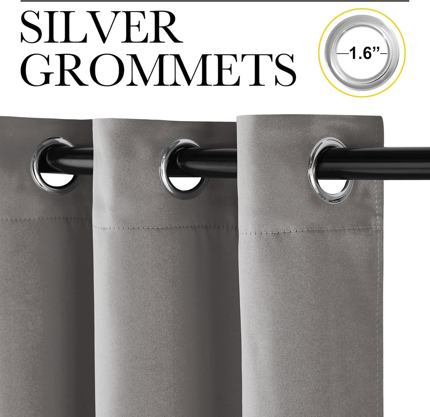 NICETOWN Room Darkening Curtains - Chrome Gray Grommet Drapes for Small Windows, 42" x 63", 2 Panels