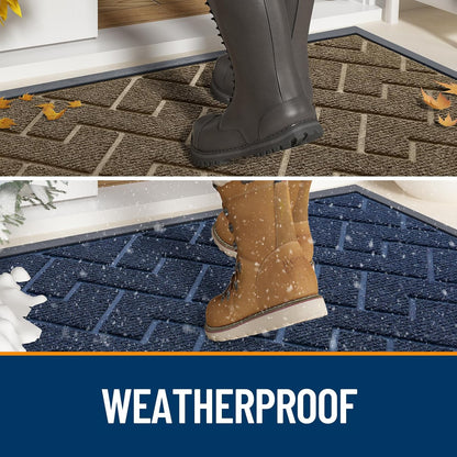 OLANLY Waterproof Front Door Mat - All-Season, Sturdy Natural Rubber, Low Profile, Herringbone Brick (Black, 47x17)