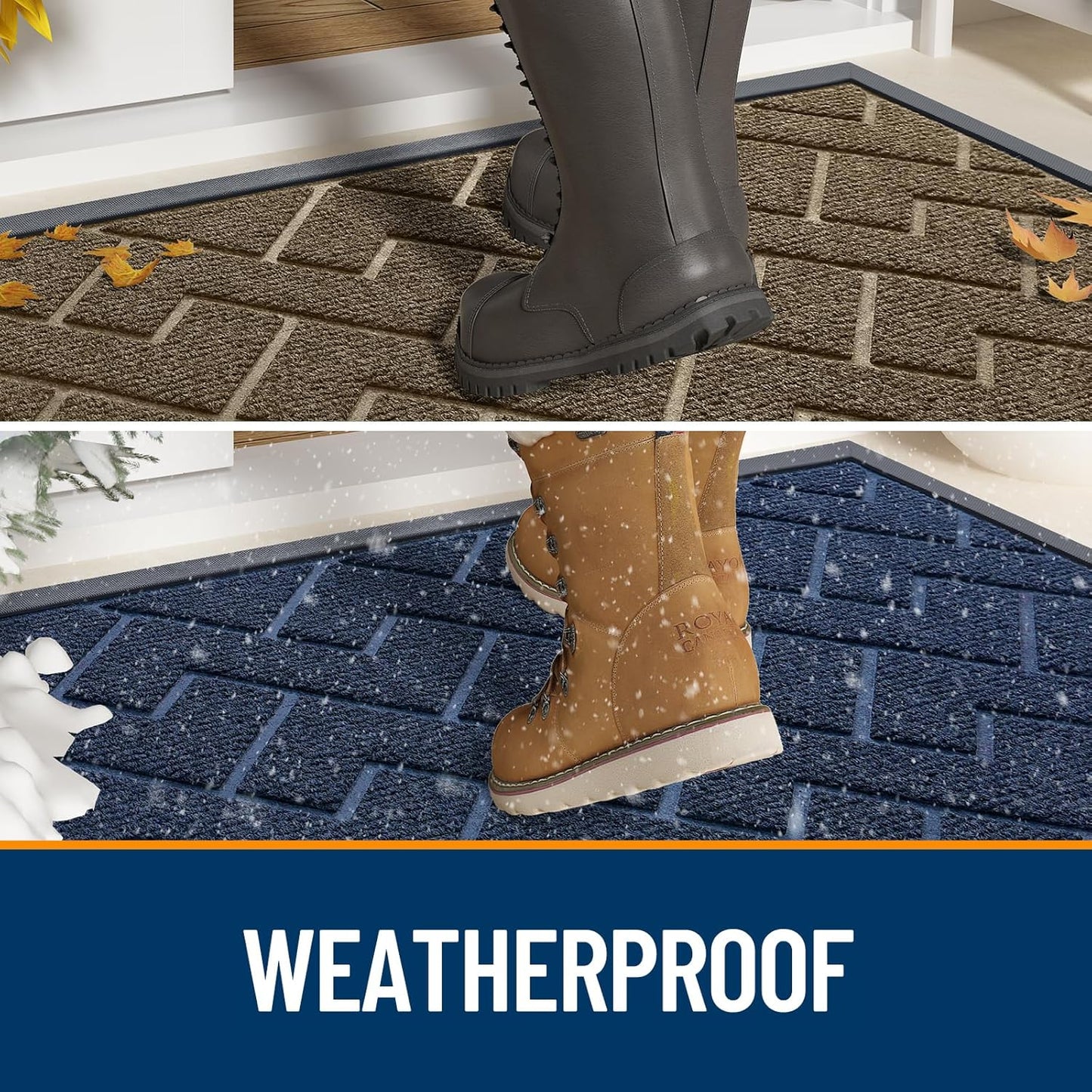 OLANLY Waterproof Front Door Mat - All-Season Indoor/Outdoor Doormat | Sturdy Natural Rubber, Herringbone Brick (Wine Red, 47x32)