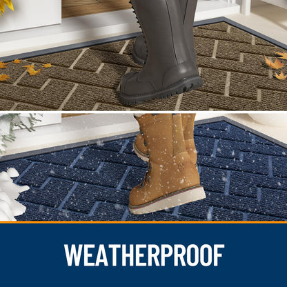 OLANLY Front Door Mat Indoor Outdoor Entrance, Waterproof All-Season, All-Weather Doormat, Sturdy Natural Rubber, Low Profile, Easy Clean Patio Porch Entryway Mat, Herringbone Brick (Grey, 36x24)