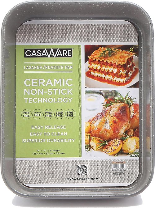 CasaWare Ceramic Coated Non-Stick Lasagna Pan - 13 x 10 x 3-Inch | Silver Granite Finish