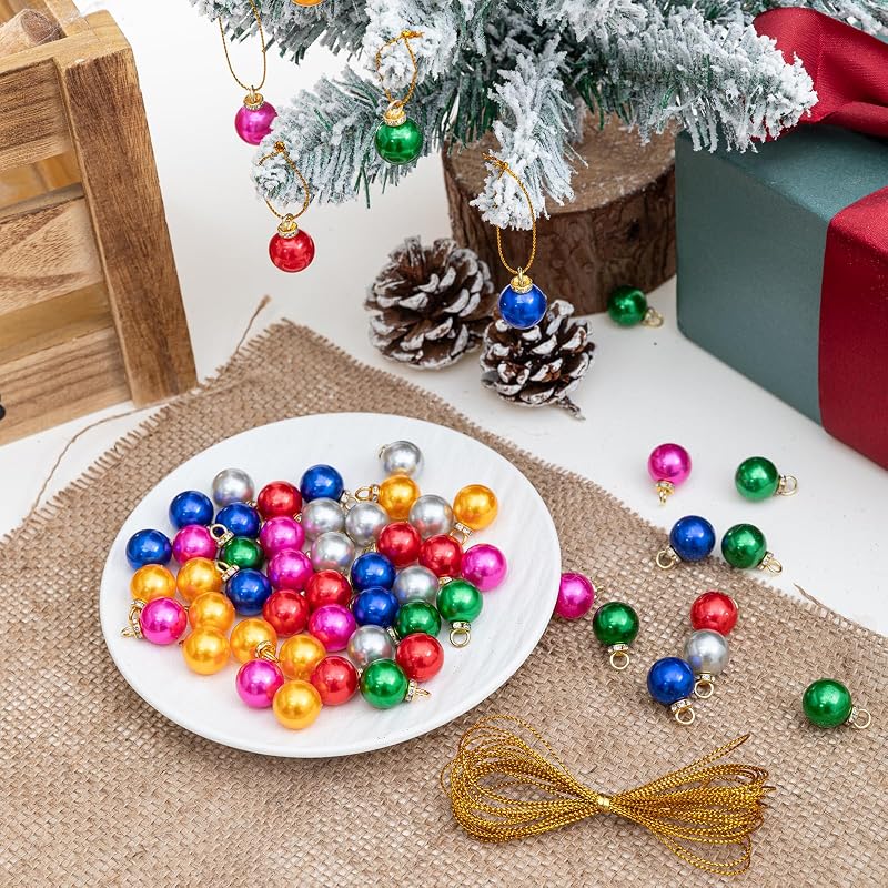 60Pcs Mini Christmas Ball Ornaments Set, 0.6 Inch Glitter Xmas Tree Bulbs in 6 Colors