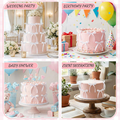 Skiennix 30 Pack Bow Cake Toppers - Elegant White Ribbons for Birthday & Wedding Decor