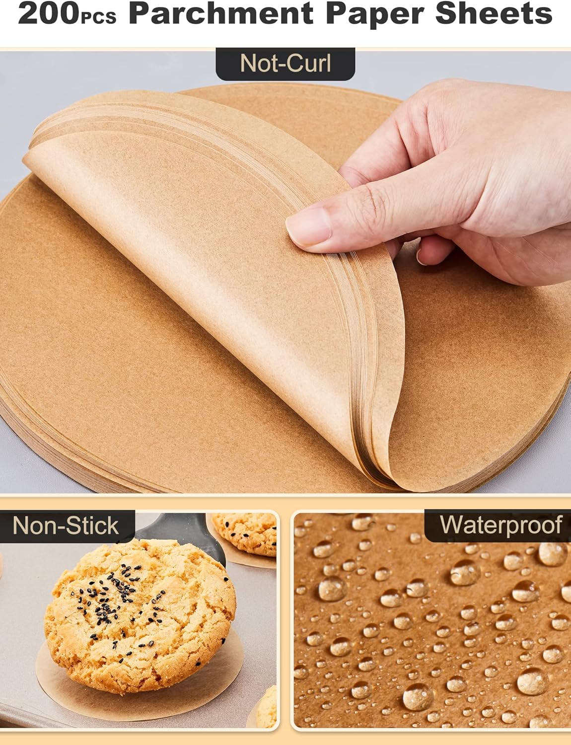 SMARTAKE Unbleached Parchment Paper Bundle - 200 Pcs, 12x16 Inches & 8-Inch Round Pre-Cut Non-Stick