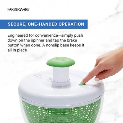 Farberware Pro Pump Salad Spinner - Easy-To-Use Bowl & Colander with Built-In Draining System | 6.6 Quart, Green