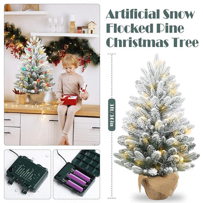 Gfilay 3ft Flocked Prelit Christmas Tree with 60 LED Lights, 8 Modes