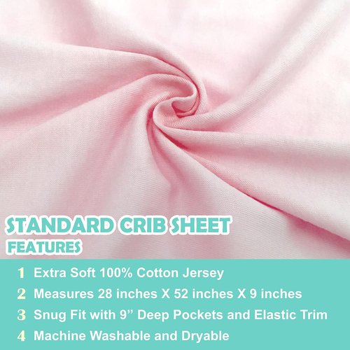 American Baby Company Fitted Crib Sheets - Soft 100% Cotton Jersey, 28" x 52", Pink, Breathable Design for Boys & Girls