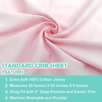 American Baby Company Fitted Crib Sheets - Soft 100% Cotton Jersey, 28" x 52", Pink, Breathable Design for Boys & Girls