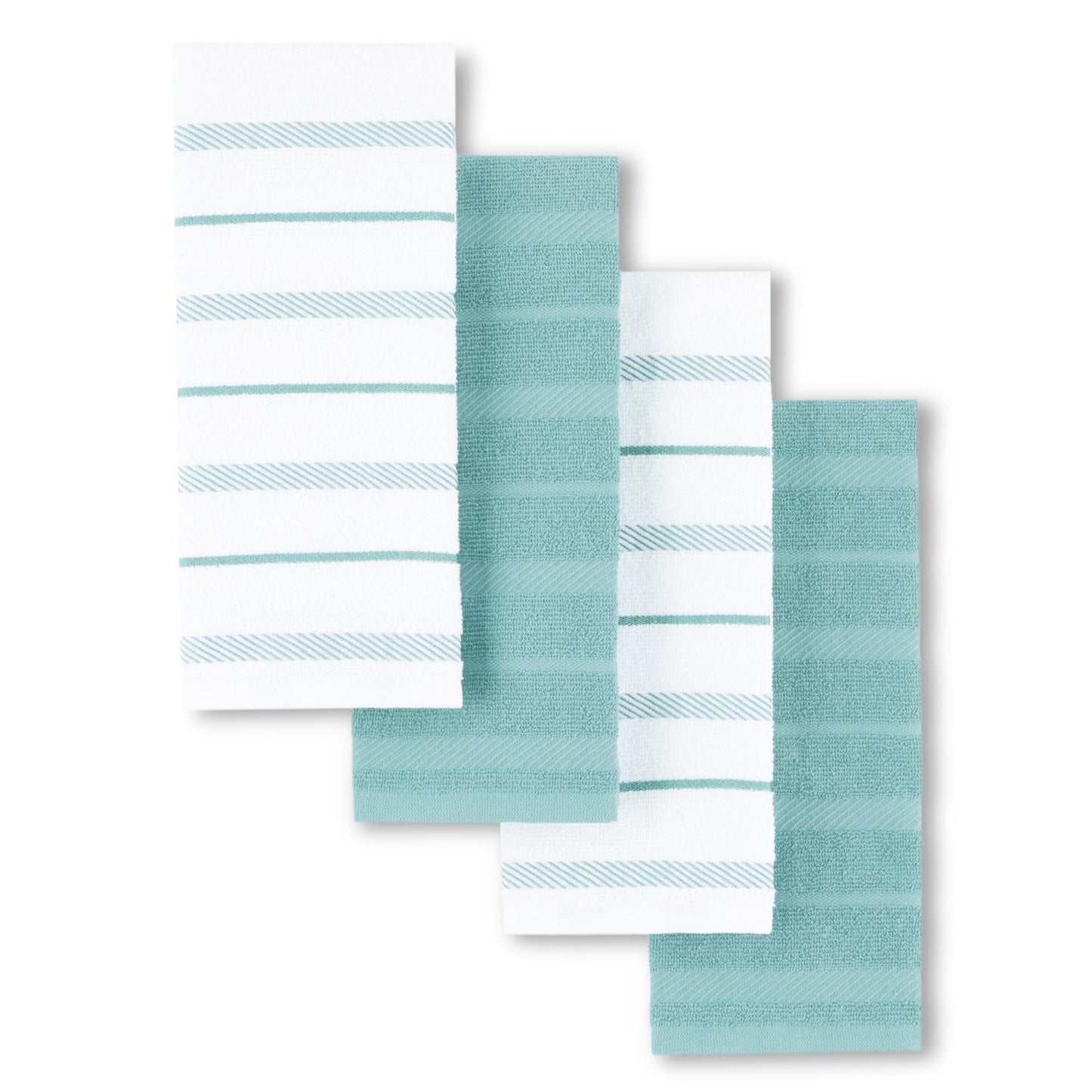 KitchenAid Albany Kitchen Towel 4-Pack Set, Mineral Water Aqua/White, 16"x26"